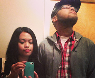 Mirror photo of Kim and partner