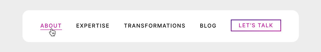 An animated example showing good user interface conventions - navigation items are underlined when a mouse is hovering on it, and a website button changes color when selected. 